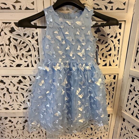 Rare Editions Girl's  Blue White and Cream Embellished Fit and Flare Sundress - Picture 1 of 6